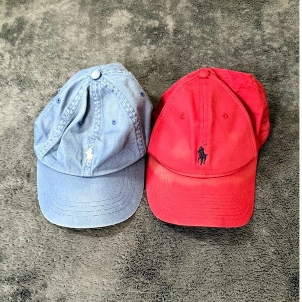 Polo Ralph Lauren Baseball Cap Bundle Red and Blue Pony Logo Hats Lot of 2